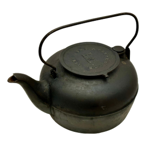 Excellent Large Size Antique Classic American Style Cast Iron Stove Top Kettle With Nice Original Patina - Patent 1871