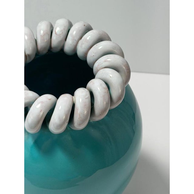 Ceramic Mid-Century Belgian Turquoise Glazed Ceramic Urn Vase, 1950s For Sale - Image 7 of 11