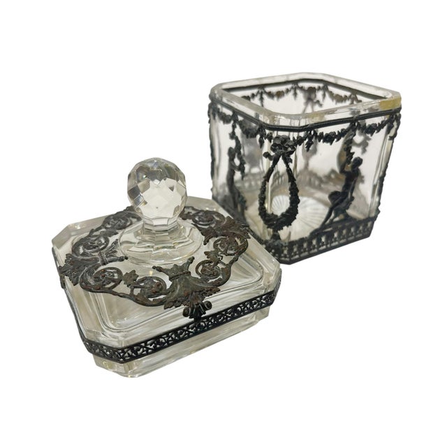 French Empire Style Crystal Vanity Jar or Casket Box For Sale - Image 4 of 8