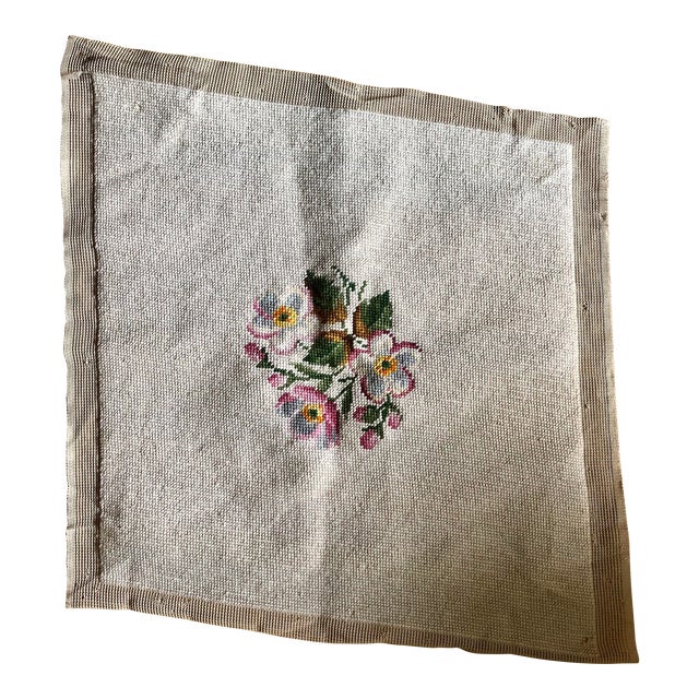 Vintage Floral Needlepoint Textile Pillow / Seat Cover For Sale