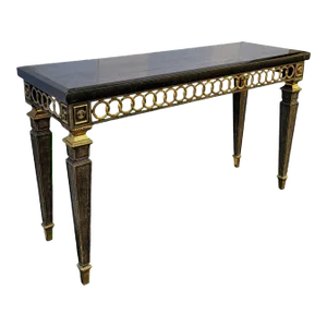 Neo-Classical Style Tessellated Marble & Brass Console Table Att. Maitland-Smith