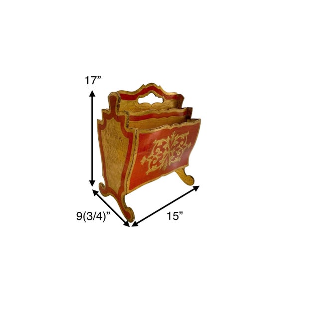 Introducing a beautiful Italian Florentine magazine rack holder, hand painted in a stunning orange and gold color. This...