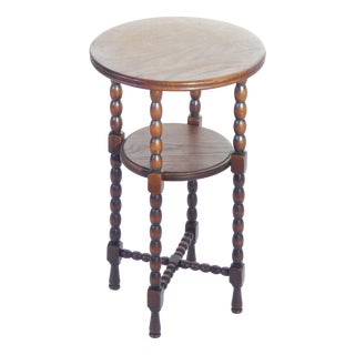 Round Wooden 2-Tiered Bobbin Barley Twist Side Table, 1920s For Sale
