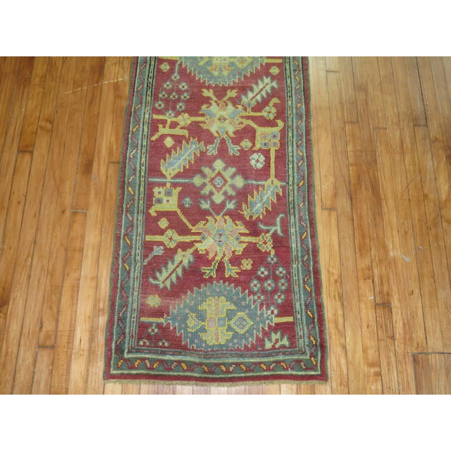 Narrow Dark Antique Red Oushak Runner - 2'5" x 13'6" For Sale In New York - Image 6 of 6