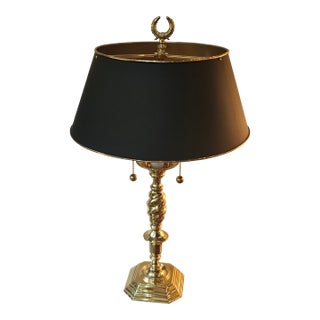 Vintage Brass Candlestick Lamp With Black Tole Shade For Sale