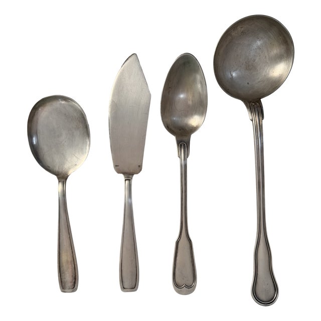 Silver-Plated Metal Cutlery Set, Set of 4 For Sale