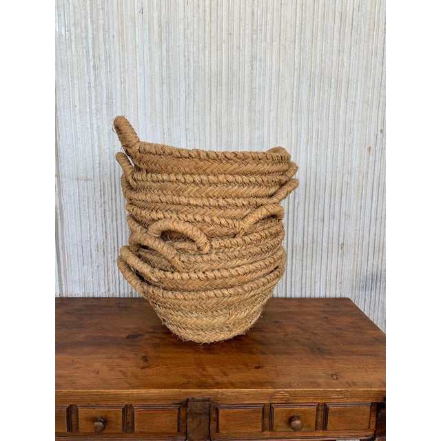 Late 19th Century Set of 8 Spanish Woven Wicker Olive Grape Harvest Basket For Sale - Image 4 of 18