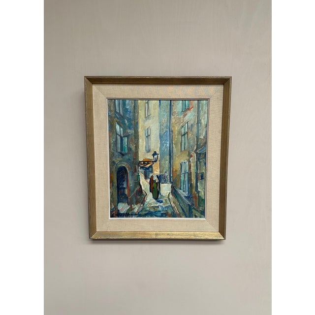 Original Swedish Oil on Panel – “Gamla Stan” (Old Town) by Emil Hellbom (1895–1969) – Signed – Vintage & Framed – 52 × 60...