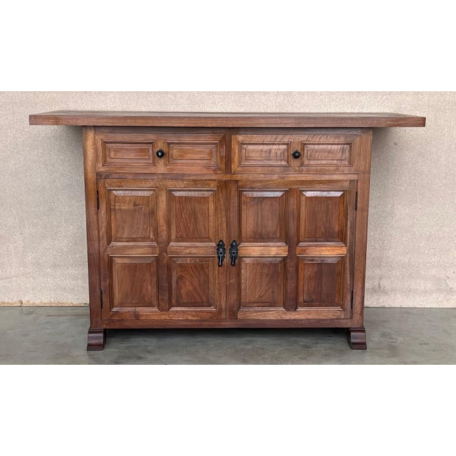 19th Century Pair of Catalan Carved Oak Tuscan Two Drawers Credenza or Buffet For Sale - Image 16 of 18