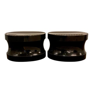 Vintage Christian Liaigre Flibusté Black Lacquered Oval Side Tables - a Pair For Sale