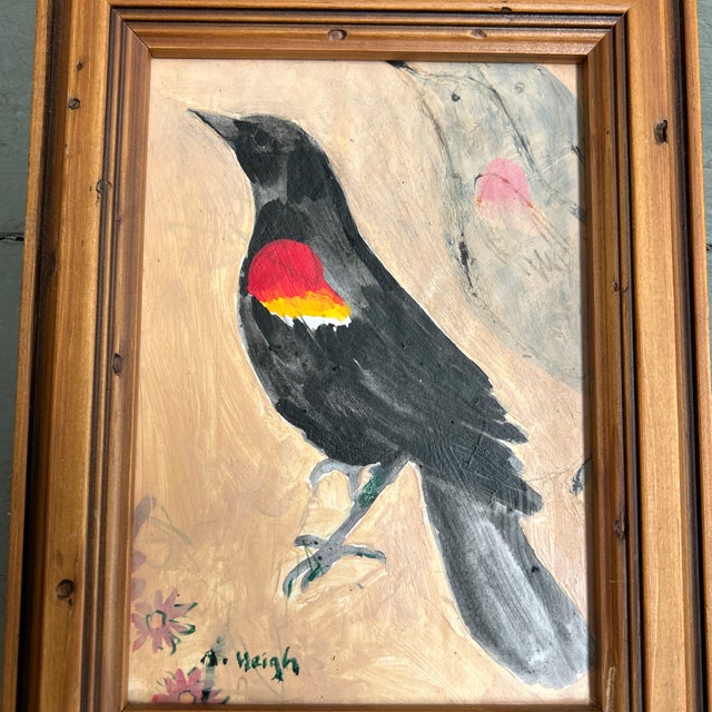 Contemporary original redwing blackbird study painting by Anna Heigh. Measures 5x7 or 6.75x8.75 framed. Check out my shop...