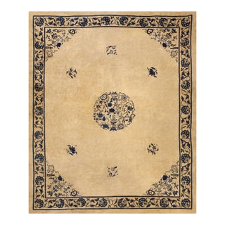 Wonderful Beige and Blue Color With Small Florid Design Antique Chinese Peking Rug For Sale