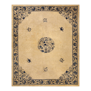 Wonderful Beige and Blue Color With Small Florid Design Antique Chinese Peking Rug