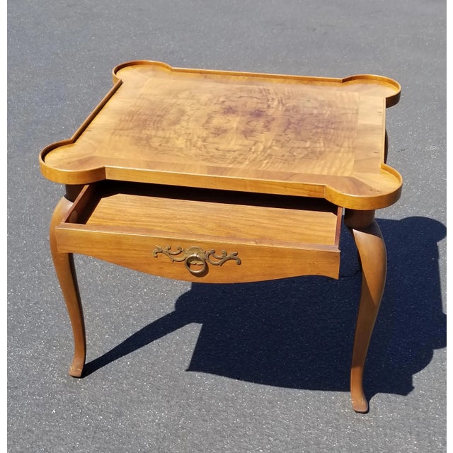 French Provincial Vintage Baker Furniture French Style Side Table ~ End Table W Burl Wood For Sale - Image 3 of 12