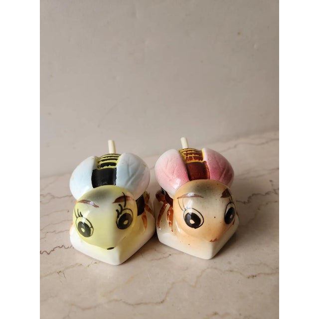 Pink 1950s Bumble Bee Honey Pots Hand Painted Condiment Server - 4 pcs For Sale - Image 8 of 9