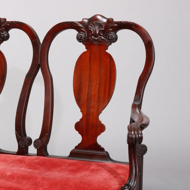 Early 20th Century Antique Carved Mahogany Chippendale Double Settee Circa 1900 For Sale - Image 5 of 13