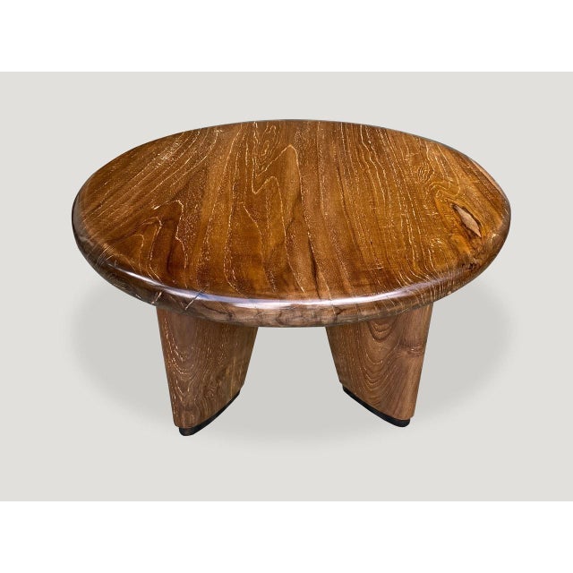 Andrianna Shamaris Midcentury Couture Teak Wood Low Profile Round Coffee Table For Sale - Image 9 of 18