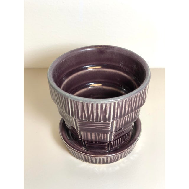 American McCoy Pottery Small "Dark Purple" Mid-Century Flowerpot and Saucer For Sale - Image 3 of 6