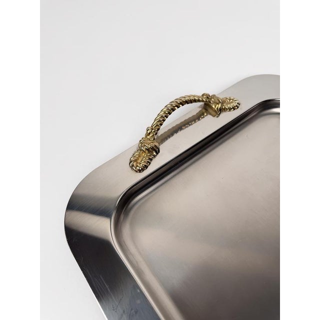 Mid-Century Modern Italian Stainless Steel Tray with Gilt Nautical Knot Handles, 1970s For Sale - Image 6 of 18