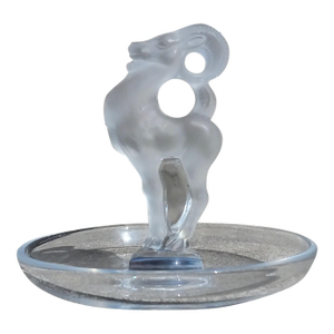 Lalique France Ring Tray Frosted Clear Ram Figurine