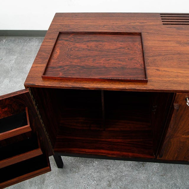Brown Mid Century Modern Compact Credenza Cabinet Refrigerator Storage Silkeborg Lock For Sale - Image 8 of 12