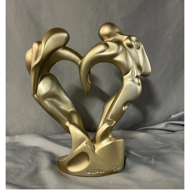 1990s Vintage MCM Austin Productions Soulmates Golden Sculpture Figurine For Sale - Image 5 of 7