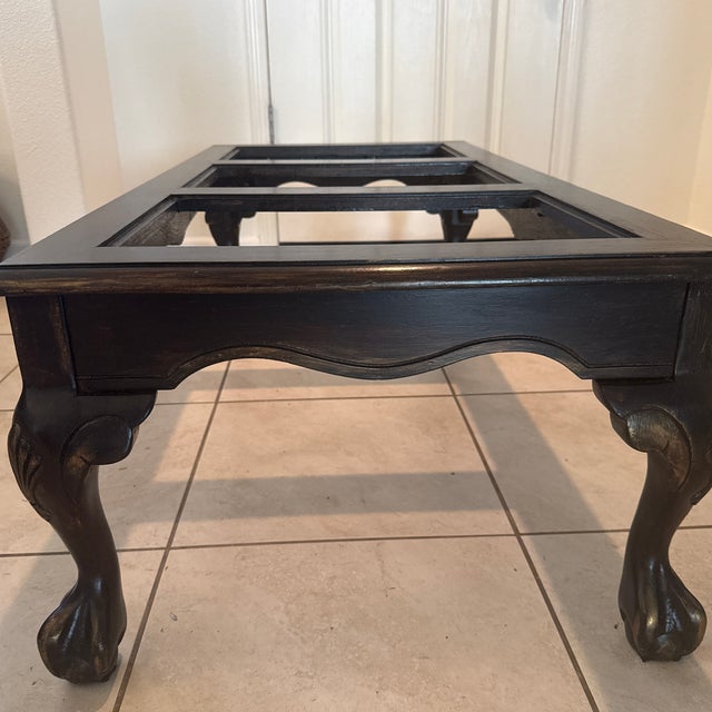 Blackened Walnut Coffee Table With Clear Glass Panels, Carved Shell Motifs & Cabriole Legs For Sale - Image 12 of 12