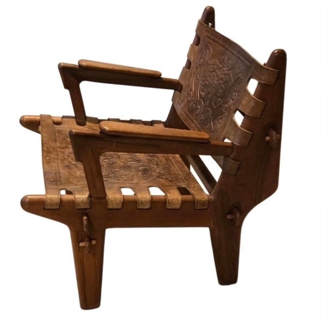 Mid-Century Modern Tooled Leather Sling / Safari Lounge Chair by Angel Pazmino, Ecuador, C. 1960s For Sale - Image 10 of 11