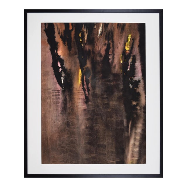 Large Vintage Mid Century Abstract Expressionist Watercolor Painting by Gene Hutner For Sale