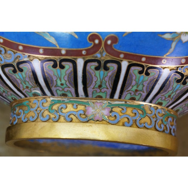 Antique Chinese Champleve Cloisonne Double Gourd Turquoise Mantel Vases Urns 12" For Sale - Image 16 of 17