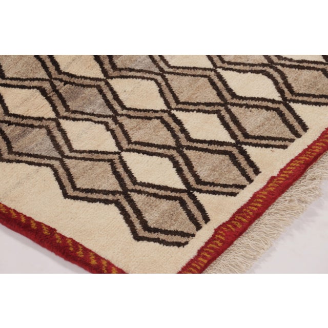 Tribal Vintage Persian Gabbeh Rug in Beige With Geometric Patterns - Rug & Kilim For Sale - Image 3 of 10