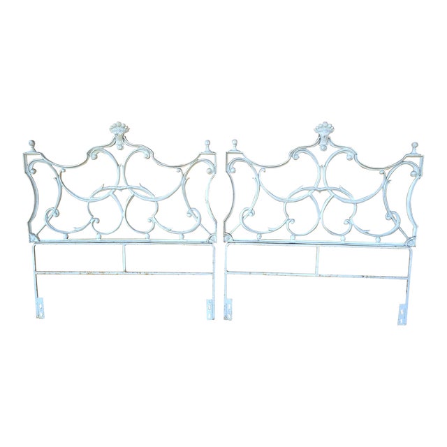 Antique French Italian Style White Cast Iron Twin Bed Headboards a