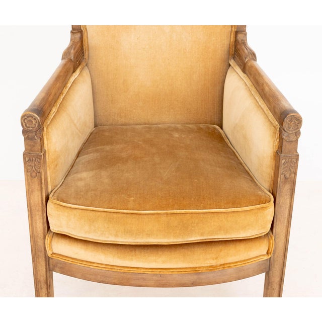 Light Yellow Pair of Restauration Style Fruitwood Bergeres For Sale - Image 8 of 10