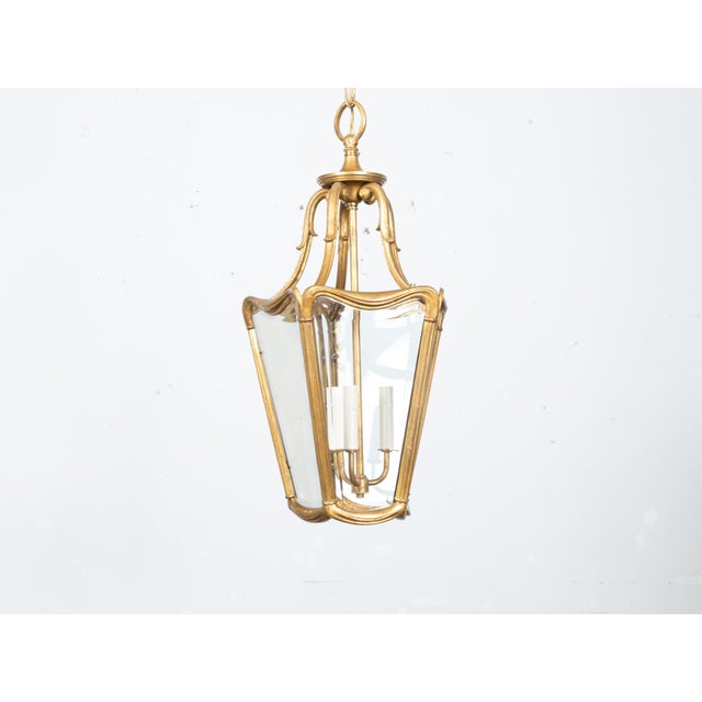 Art Nouveau Style Gilt Metal Three-Light Lantern with Subtle Scrolling Effects For Sale - Image 11 of 12