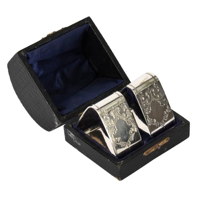Victorian Silver Plated Napkin Rings in Case, 19th Century, Set of 3 For Sale