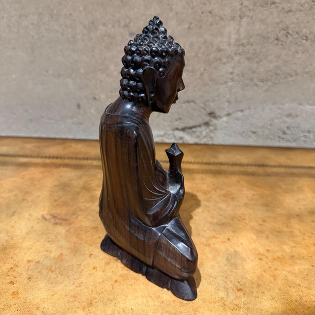 Hand-Carved Wooden Buddha Meditation Statue Folk Art For Sale - Image 9 of 13