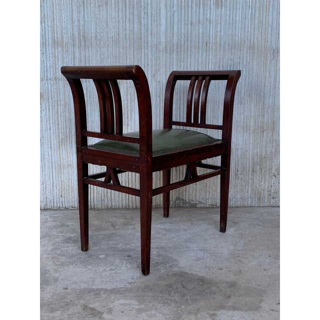 Mid 20th Century Set of Four Art Deco Stools in Walnut with Arms and Seat Leather For Sale - Image 14 of 18