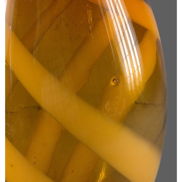 Mid-Century Modern Hand-Blown Cased Glass Warm Amber White Ribbon 14.5'' Vase For Sale - Image 6 of 10