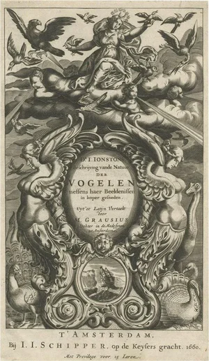 Johnston, Decorative Frontispiece of Putti and Birds, 1660, Print