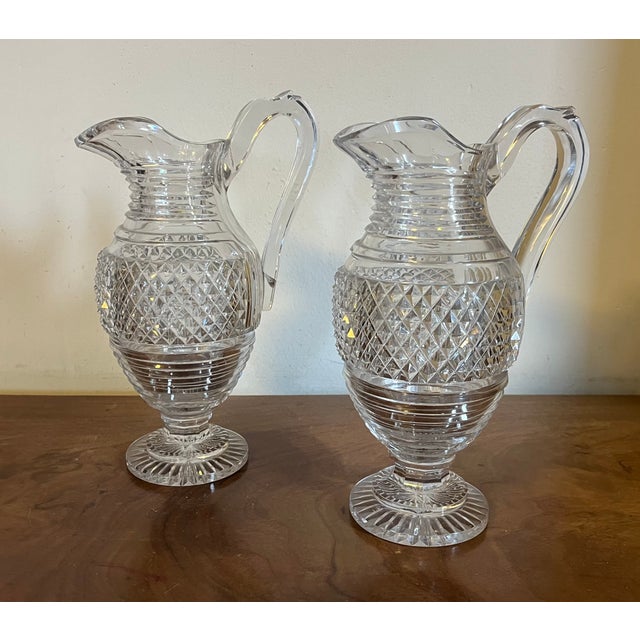 Large Antique Early 19th Century George III Anglo Irish Cut Crystal Glass Wine Ewers or Water Pitchers - A Pair For Sale - Image 16 of 16
