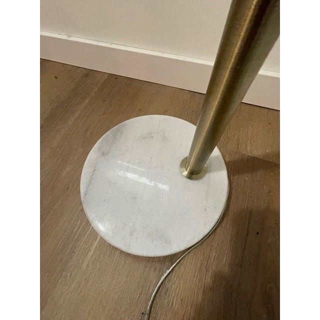 Adesso Brass Arc Floor Lamp, Brass and White Marble Finish For Sale In Milwaukee - Image 6 of 7