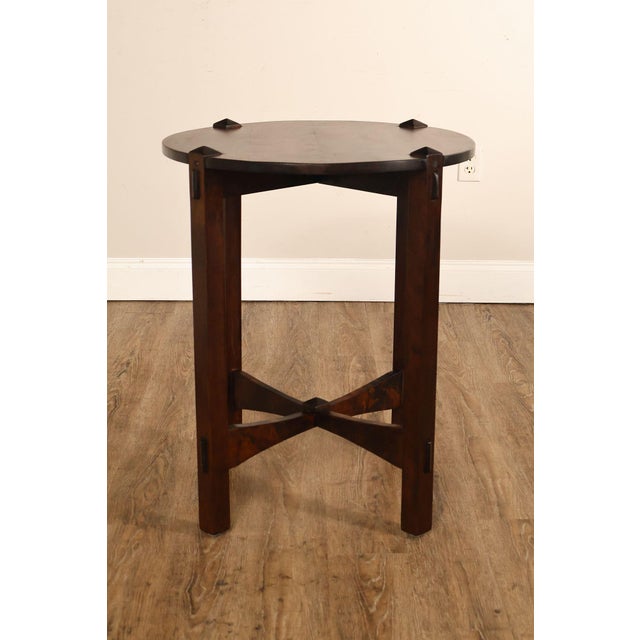 Studio Arts And Crafts Style Round Accent Table With Burl Wood Top For Sale - Image 13 of 18