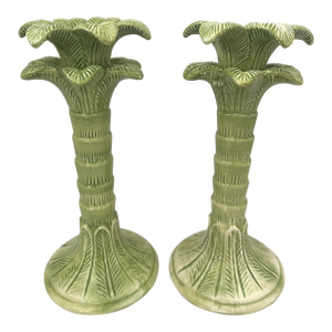 Pair of Ceramic Palm Tree Candle Holders