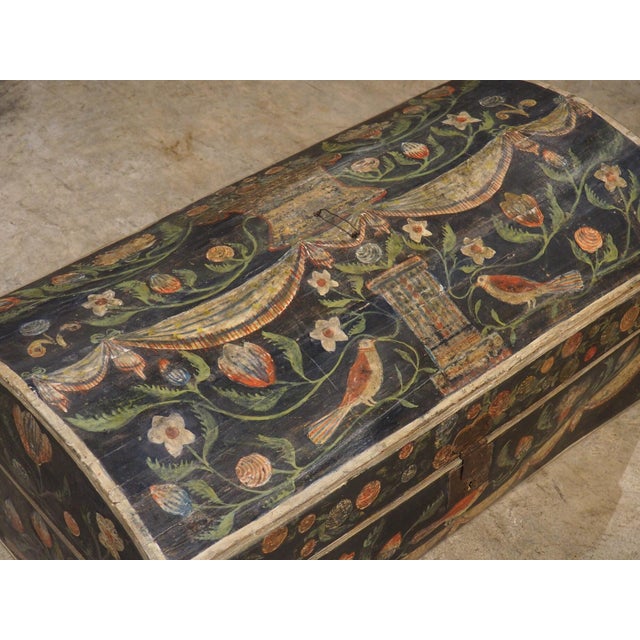 Wood Antique Polychrome Wedding Trunk From Normandy, France, 19th Century For Sale - Image 7 of 18