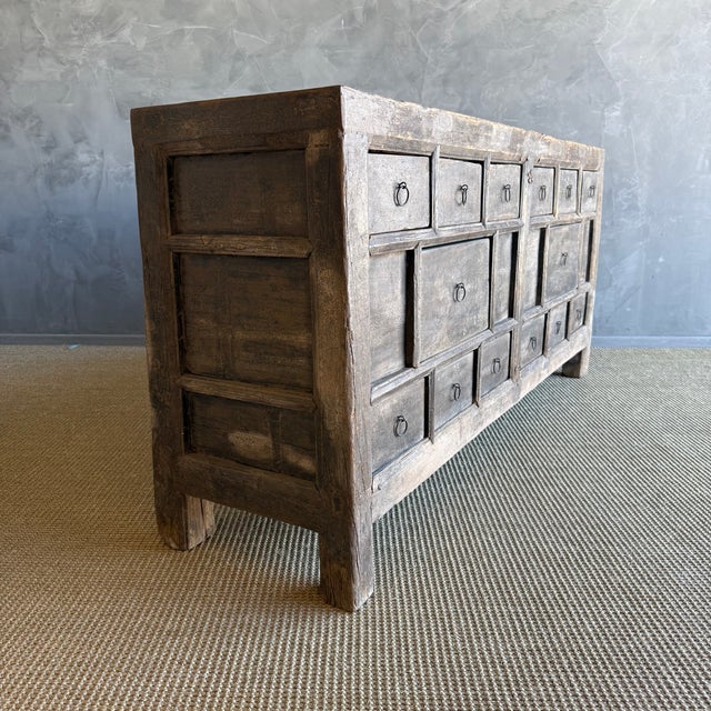 Vintage Painted Elm Wood Cabinet With Drawers For Sale - Image 10 of 13