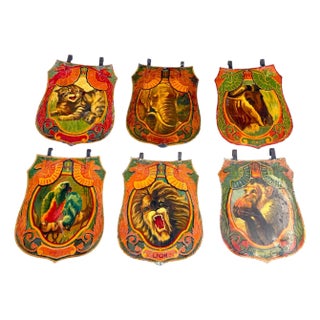 6 Double-Sided Wombwell & Whitelegg Victorian Exotic Animalier Tole Panels, 1891 For Sale