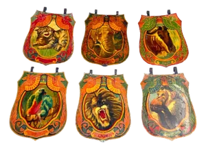 6 Double-Sided Wombwell & Whitelegg Victorian Exotic Animalier Tole Panels, 1891