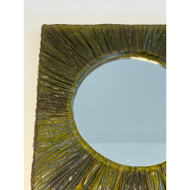 Small Mirror in Green Resin. Work in French. Circa 1970 For Sale - Image 9 of 12