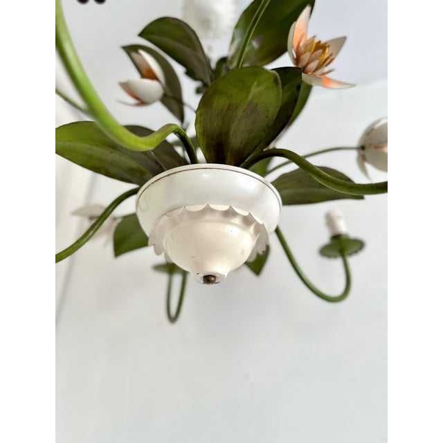 Vintage French Painted Tole 5-Light Water Lily Chandelier, 1960s For Sale - Image 10 of 18