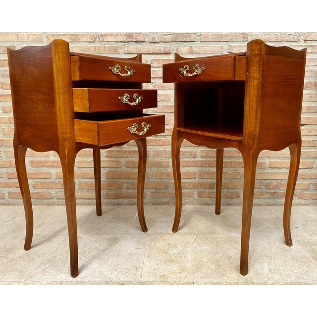 French Cherry You and Me Nightstands with Drawers and Open Shelf, 1960s, Set of 2 For Sale - Image 10 of 17